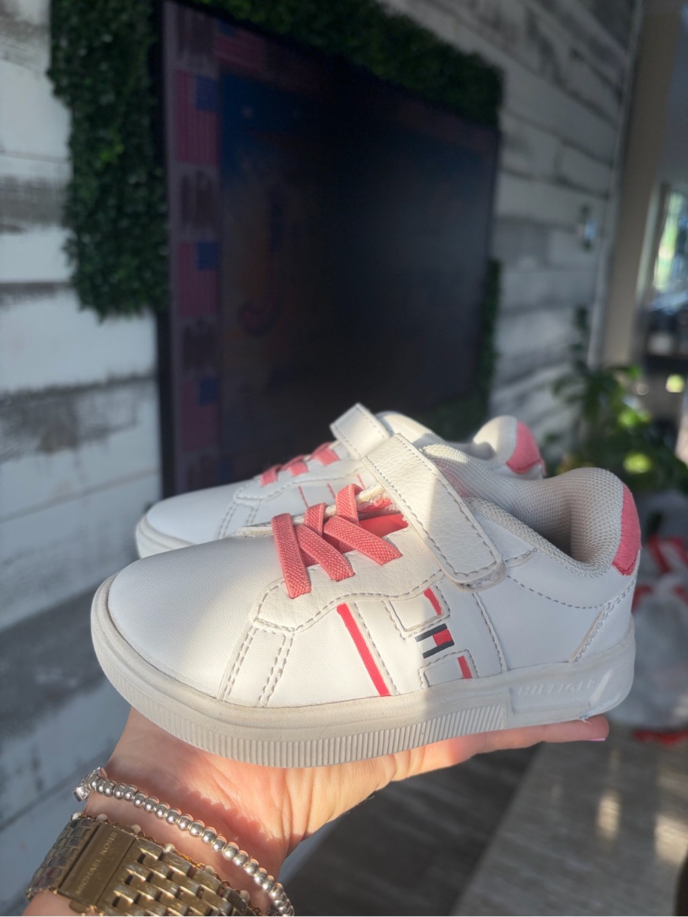 Tommy Hilfiger White & Pink Kids Velcro Sneakers